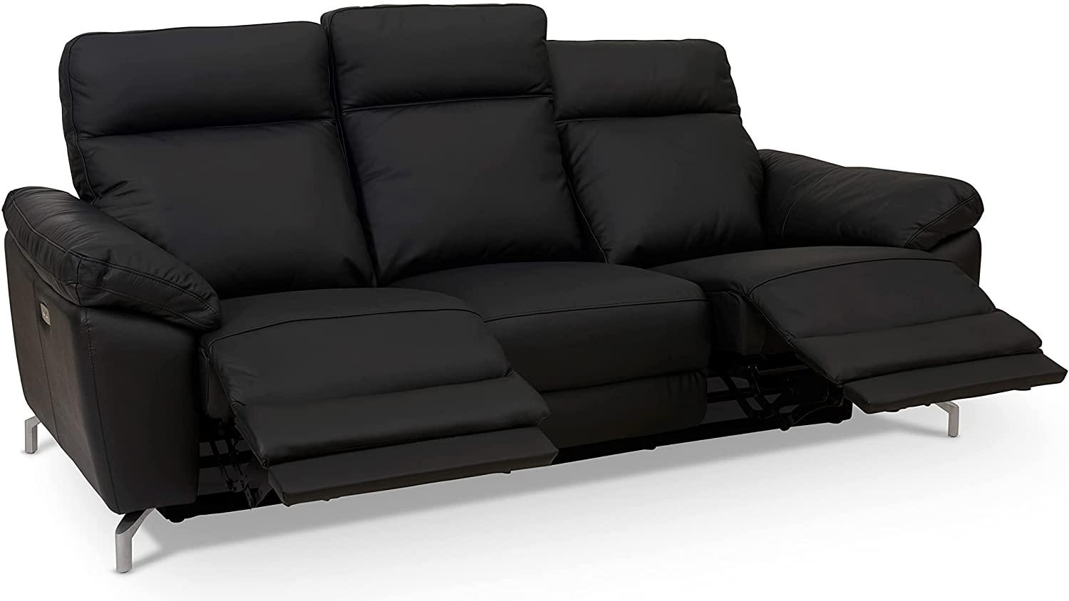 Ibbe Design Schwarz Leder 3er Sitzer Relaxsofa Couch mit Elektrisch Verstellbar Relaxfunktion Heimkino Sofa Doha mit Fussteil, Federkern, 222x96x101 cm Bild 1