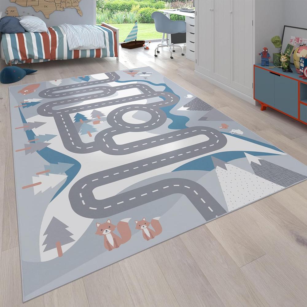 Paco Home Kinder-Teppich, Spiel-Teppich Für Kinderzimmer Straßen-Design Mit Tieren Beige, Grösse:Ø 160 cm Rund Bild 1