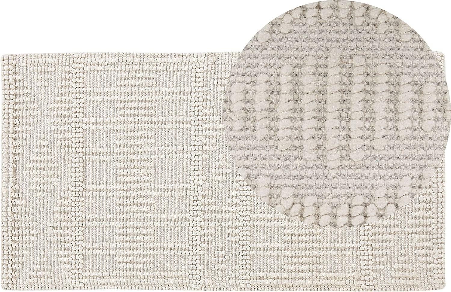 Teppich Wolle helles Beige 80 x 150 cm geometrisches Muster Kurzflor LAPSEKI Bild 1