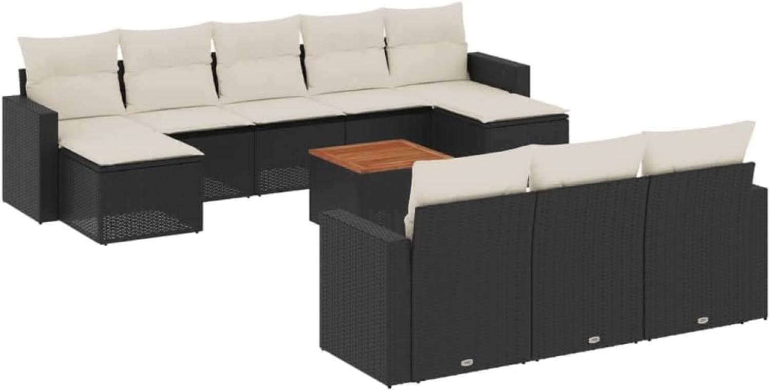 vidaXL 11-tlg. Garten-Sofagarnitur mit Kissen Schwarz Poly Rattan Bild 1