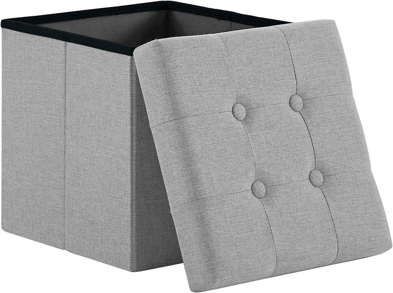 Zedelmaier Sitzhocker mit Stauraum, Fußbank Truhen Aufbewahrungsbox faltbar belastbar bis 300 kg, Leinen, 38 x 38 x 38 cm (Hellgrau) Bild 1