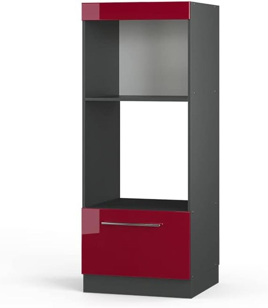 Vicco Küchenschrank Küchenmöbel Fame-Line modern Küche Einbauküche Küchenzeile Blende Unterschrank Hochschrank Hängeschrank (Anthrazit-Bordeaux-Rot Hochglanz, Mikrowellenumbauschrank 60 cm offen) Bild 1