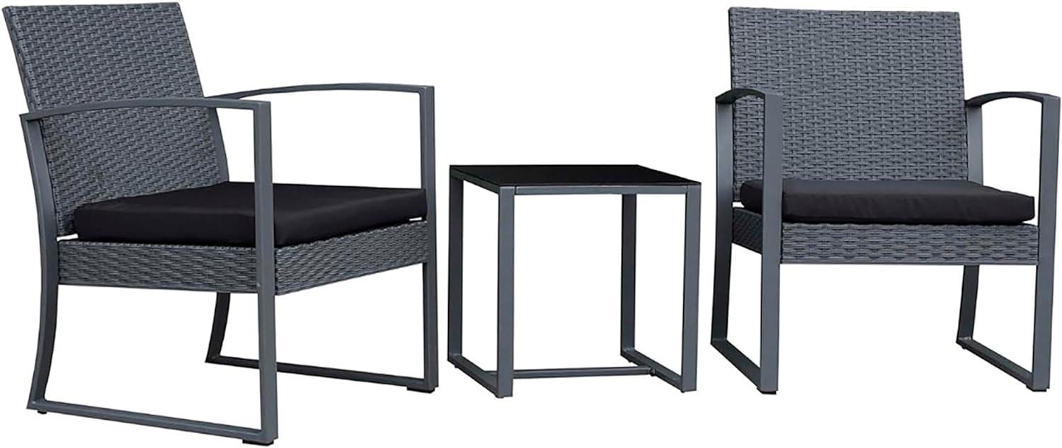 byLIVING Garten-Sitzgruppe MINOA / Metall grau lackiert / Geflecht grau / Webstoff schwarz / Sessel (2x): 59 x 63 x 73 cm, Couchtisch: 40 x 40 x 41 cm Bild 1