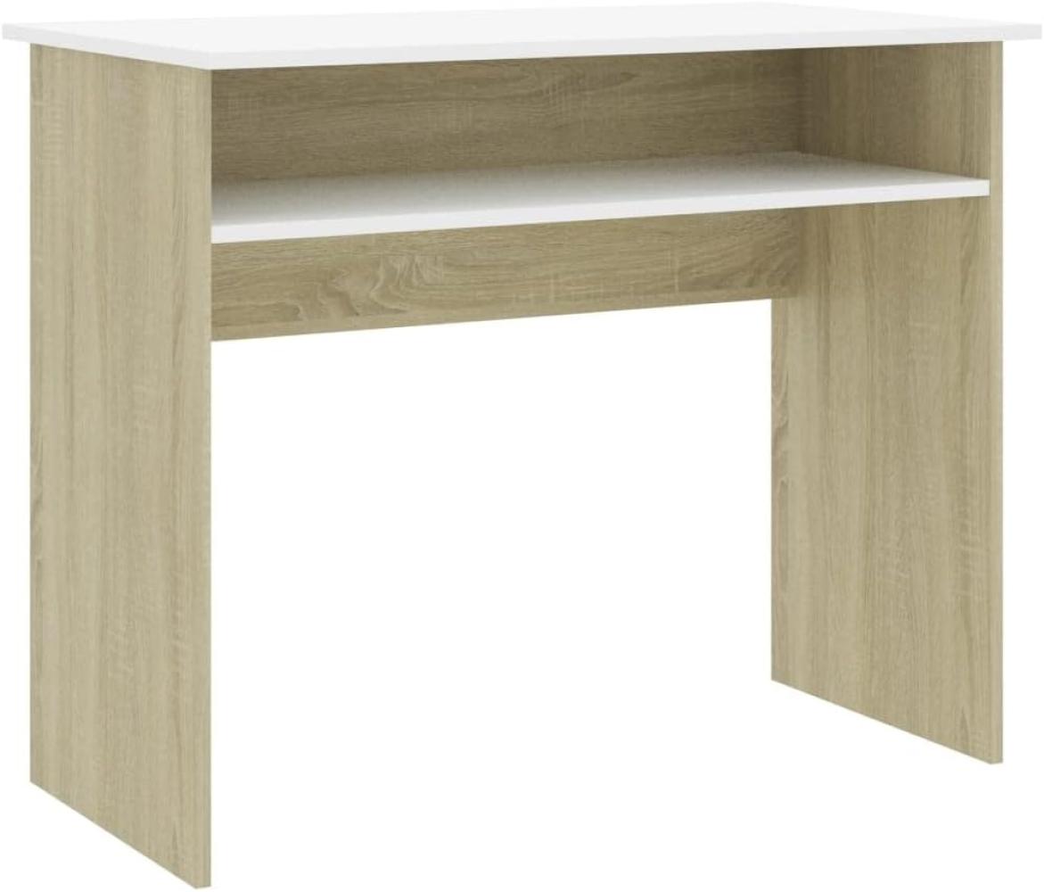 Schreibtisch, Spanplatte Weiß/ Sonoma-Eiche, 90 x 50 x 74 cm Bild 1