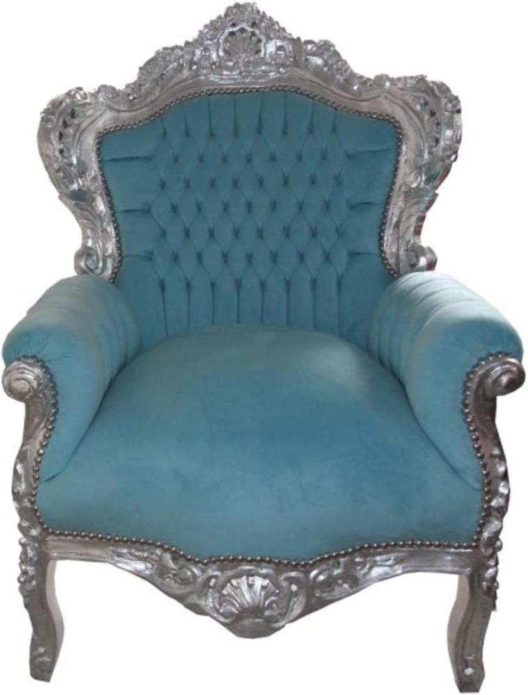 Barock Sessel "King" Blau / Silber Möbel Antik Stil Bild 1