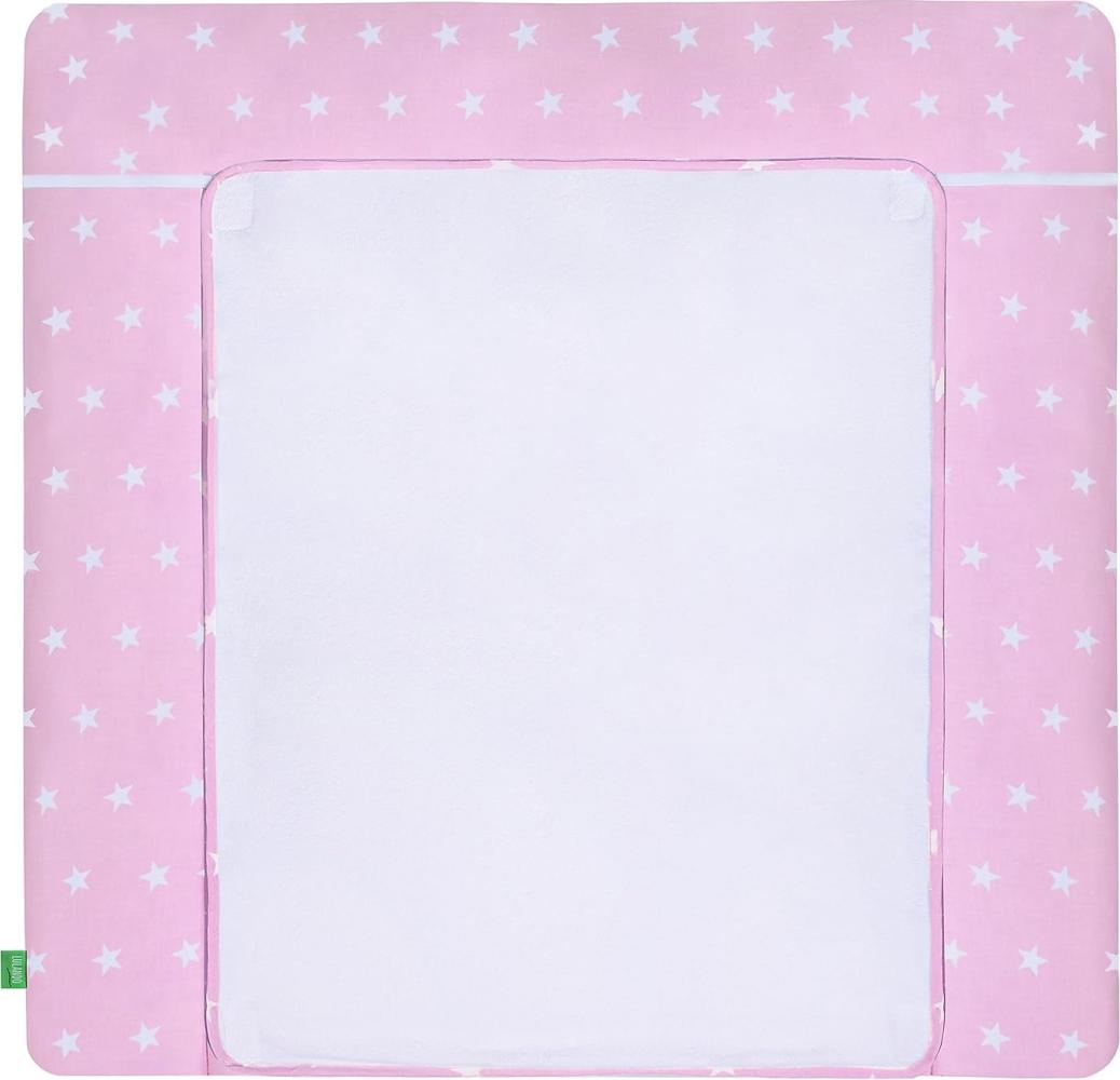 LULANDO Wickelauflage mit 2 abnehmbaren und wasserundurchlässigen Bezügen. 76 x 76 cm. Oberstoff 100% Baumwolle. Passend u. a. für die Kommode IKEA Malm, Farbe:White Stars/Pink Bild 1