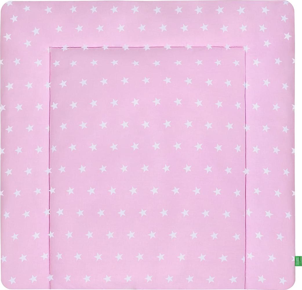 LULANDO Wickelauflage mit 2 abnehmbaren und wasserundurchlässigen Bezügen. 76 x 76 cm. Oberstoff 100% Baumwolle. Passend u. a. für die Kommode IKEA Malm, Farbe:White Stars/Pink Bild 1