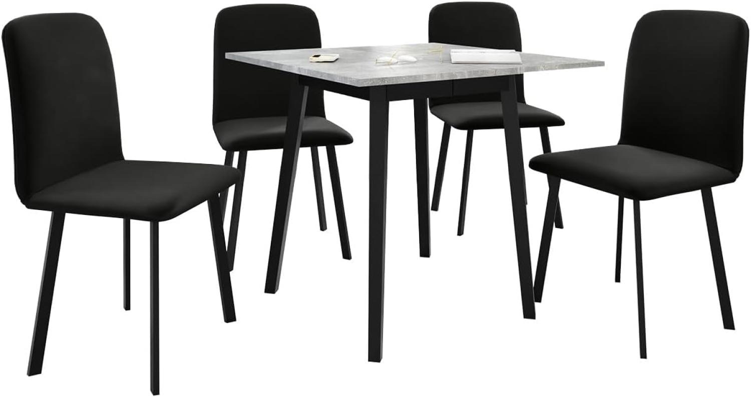 Essgruppe ML01, Quadratischer ausziehbarer Esstisch Anterro S mit 4 Stühlen Lanoi (Farbe: Amor Velvet 4322, Grau Marmor/Schwarz) Bild 1