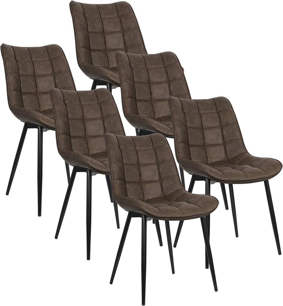 WOLTU 6 x Esszimmerstühle 6er Set Esszimmerstuhl Küchenstuhl Polsterstuhl Design Stuhl mit Rückenlehne, mit Sitzfläche aus Kunstleder, Gestell aus Metall, Braun, BH207br-6 Bild 1