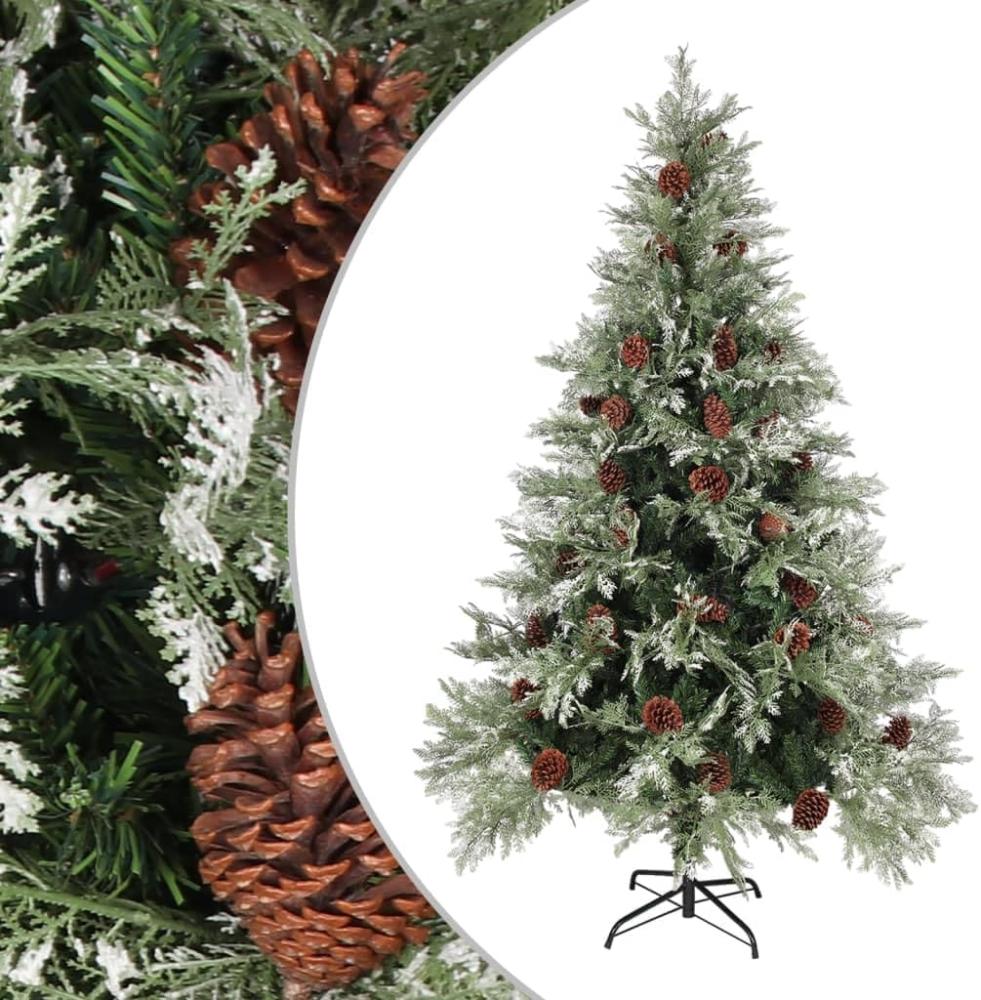 vidaXL Weihnachtsbaum mit Zapfen Grün und Weiß 120 cm PVC & PE Bild 1