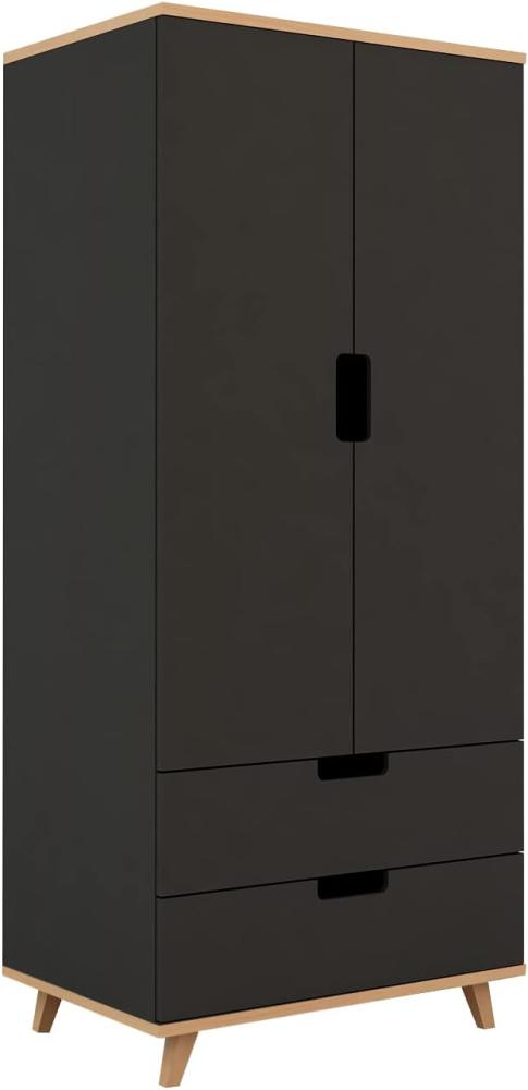Kleiderschrank LOLLIPOP 77x55x177 cm mit 2 Schubladen Buchenholz massiv grau Bild 1