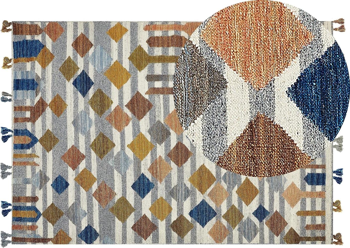Kelim Teppich Wolle mehrfarbig 160 x 230 cm geometrisches Muster Kurzflor KASAKH Bild 1