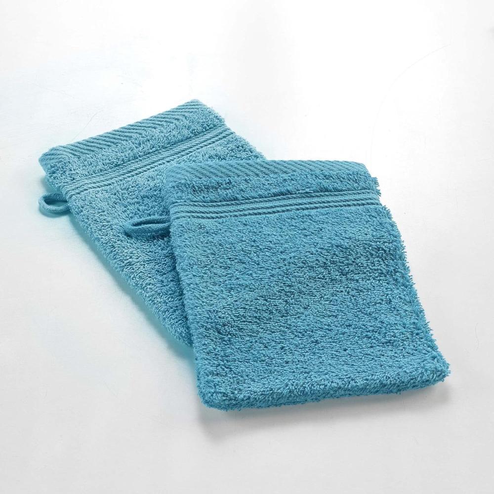 Douceur d'Intérieur, 2 Waschlappen, 15 x 21 cm, Pfauenblau, 100% Baumwolle, modisch Bild 1