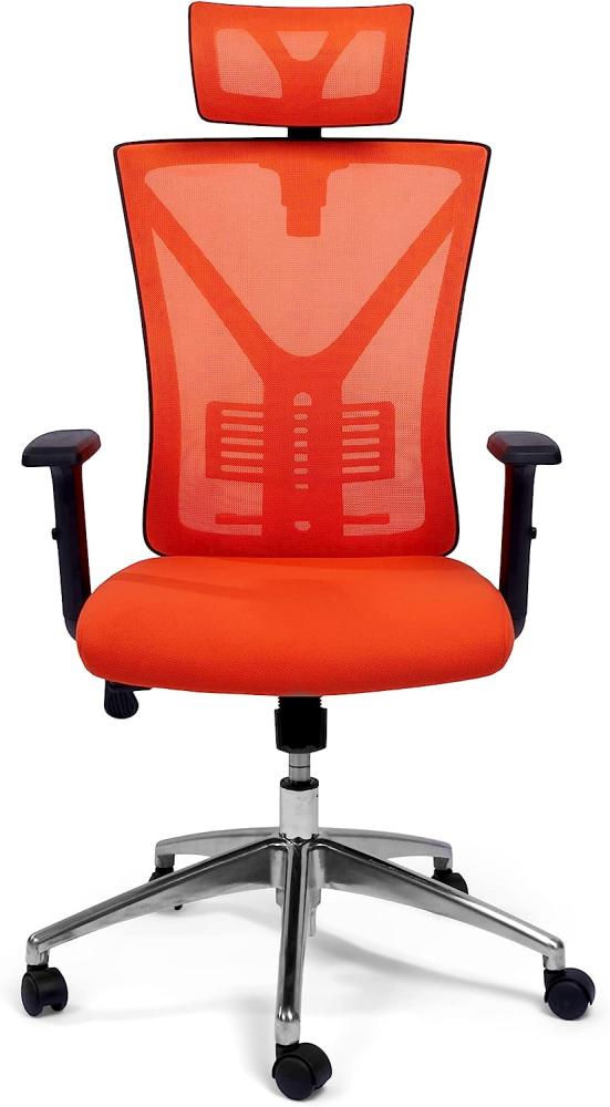 TPFLiving Premium XL Bürostuhl Zeus, ergonomischer Schreibtischstuhl | Inkl. verstellbare Lordosenstütze | Atmungsaktives Mesh-Material | Schwerlast Chefsessel | Belastbar bis 200 kg | Farbe: Orange Bild 1