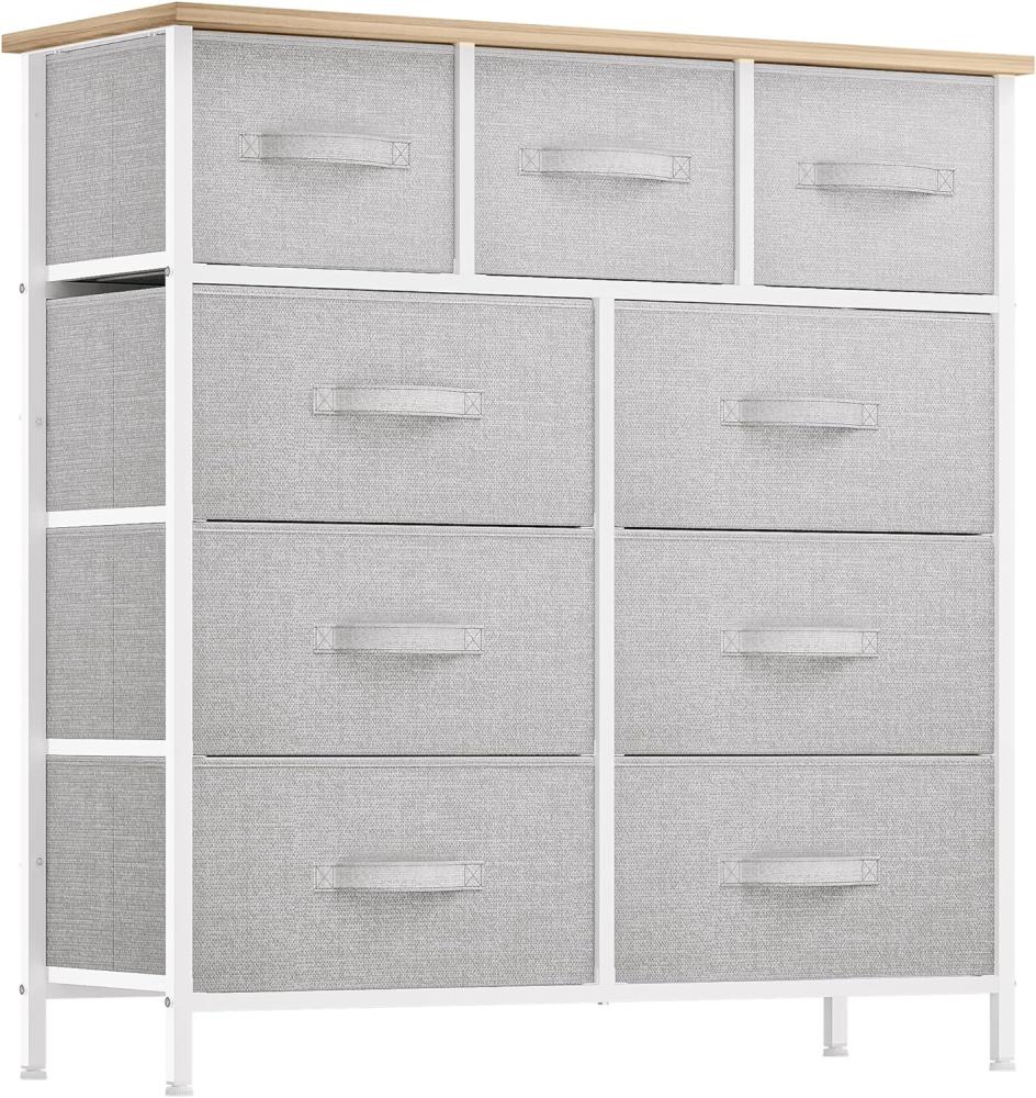YITAHOME Kommode mit 9 Schubladen - Stoffaufbewahrungsturm für Schlafzimmer, Wohnzimmer, Flur - Stabiler Stahlrahmen (Hellgrau) Bild 1