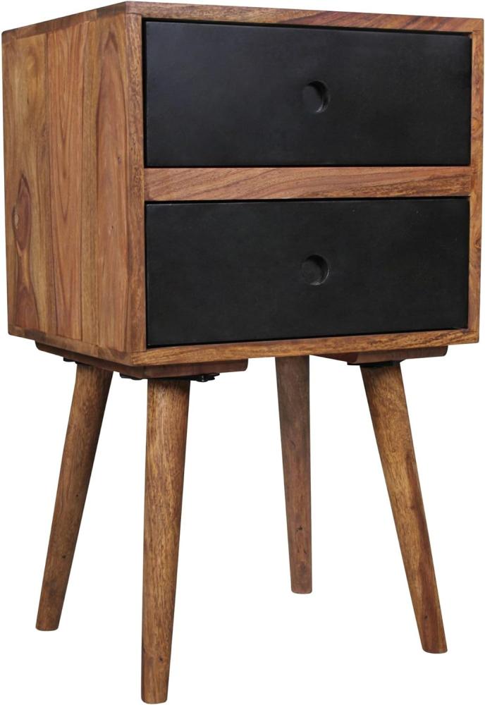 Wohnling Retro Nachtkonsole Sheesham-Holz Nachttisch mit 2 Schubladen dunkelbraun | Design Nachtkästchen 40 x 67 x 35 cm | Kleines Nachtschränkchen Bild 1