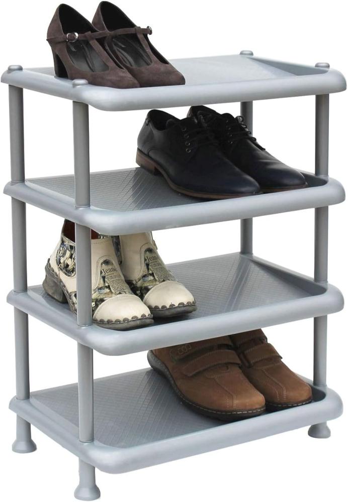 DanDiBo Schuhregal Kunststoff 93873 Stapelbar Schuhablage Offen Schuhständer mit 4 Ebenen Grau Schuhschrank Bild 1