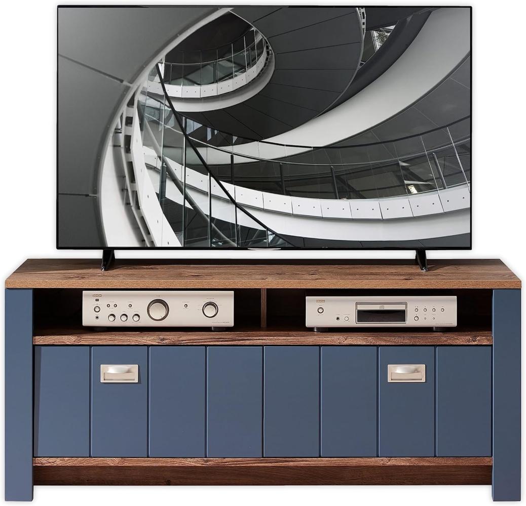 DIJON TV-Lowboard in Parisian Blue, Haveleiche Cognac Optik - Moderner TV Schrank mit viel Stauraum für Ihr Wohnzimmer - 147 x 63 x 45 cm (B/H/T) Bild 1