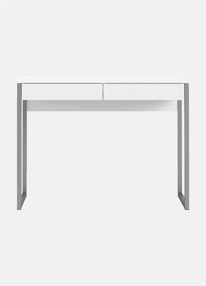 Dmora Linearer Schreibtisch mit zwei Schubladen, weiße Farbe, Maße 101 x 76,5 x 40 cm Bild 1