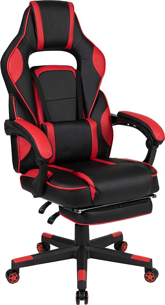 Flash Furniture Gaming Stuhl mit hoher Rückenlehne – Ergonomischer Bürosessel mit verstellbaren Armlehnen und Fußstütze – Perfekt als Zockerstuhl und fürs Home Office – Rot Bild 1
