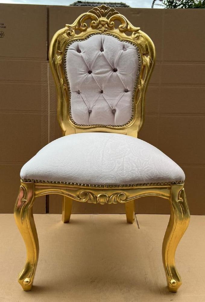 Casa Padrino Luxus Barock Esszimmer Stuhl Grau / Gold - Handgefertigter Barockstil Stuhl mit Muster - Esszimmer Möbel im Barockstil - Barock Möbel Bild 1