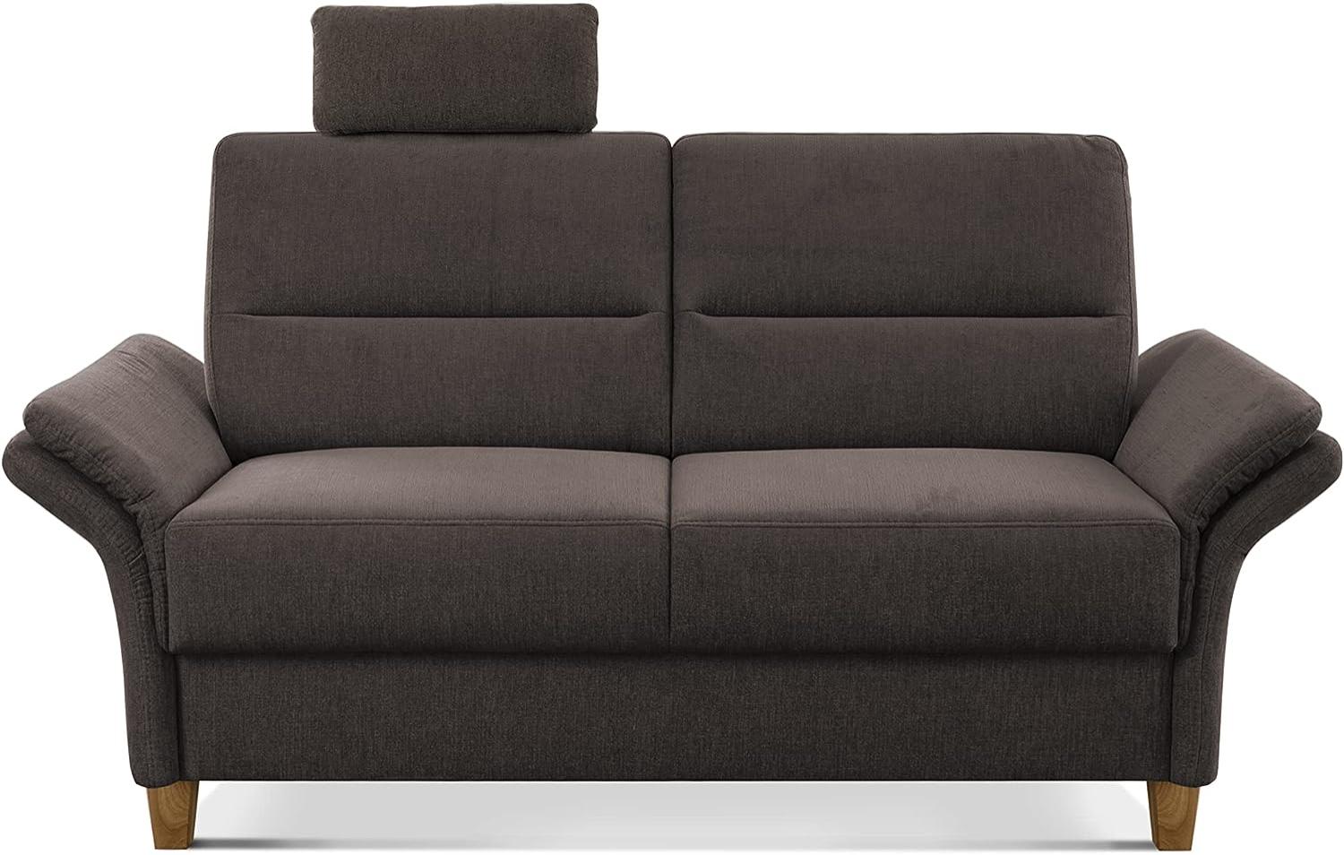 CAVADORE 2-Sitzer Sofa Wyk / 2er Couch im Landhausstil mit Federkern, Kopfstütze + Holzfüßen / 166 x 90 x 89 / Chenille, Braun Bild 1