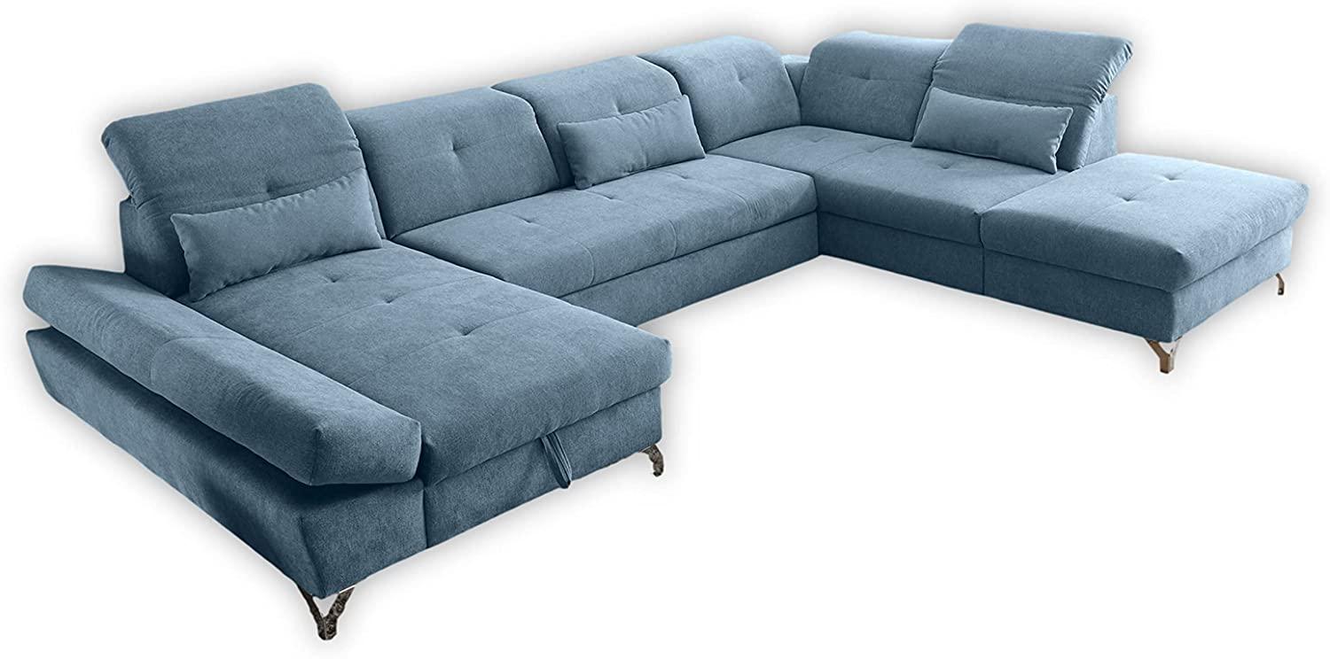 Couch MELFI R Sofa Schlafcouch Wohnlandschaft Schlaffunktion blau denim U-Form rechts Bild 1