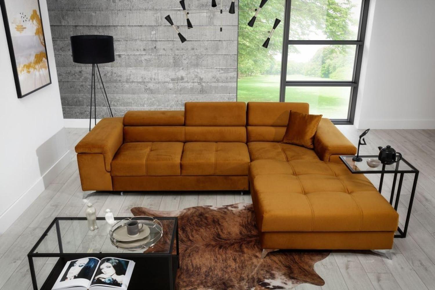 Designer Sofa Elegante mit Schlaf- und Klappfunktion Senf Rechts Bild 1