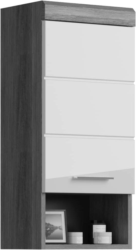 Badezimmer Hängeschrank Scout in weiß Hochglanz und Rauchsilber grau 37 x 79 cm Bild 1