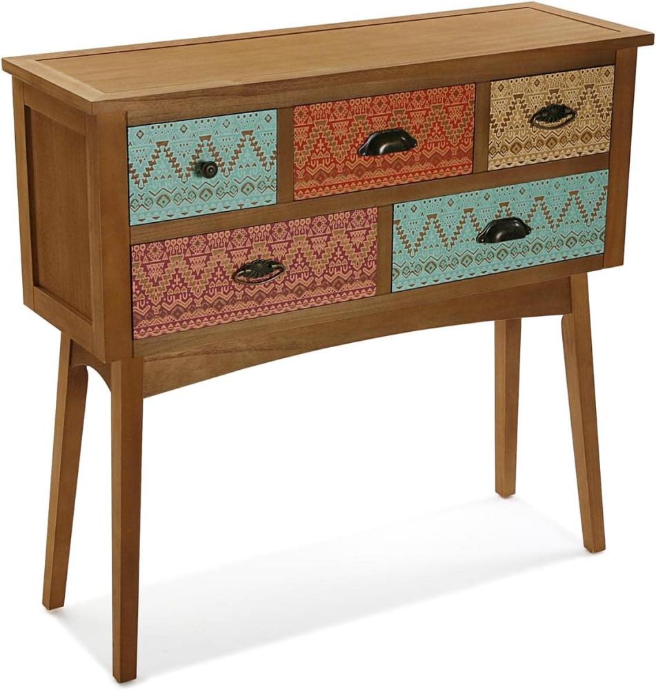 Versa Shikar Schmales Möbelstück für den Eingangsbereich oder Flur, Moderner Konsolentisch, mit 5 Schubladen, Maßnahmen (H x L x B) 84,5 x 30 x 90 cm, Holz, Farbe: Braun Bild 1