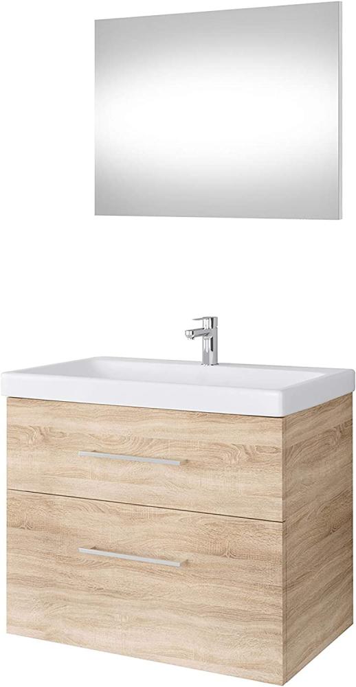 Planetmöbel Waschtischunterschrank 64cm mit Spiegel Badmöbel Set für Badezimmer Gäste WC Sonoma Eiche Bild 1