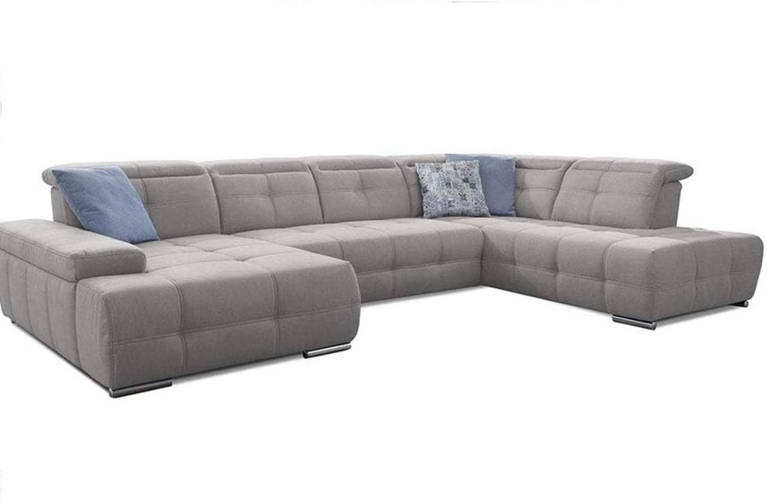 Cavadore Wohnlandschaft Mistrel mit verstellbaren Kopfteilen / U-Form Sofa mit leichter Fleckentfernung dank Soft Clean / Geeignet für Haushalte mit Kindern, Haustieren /343 x 77 x 228 / hellgrau Bild 1