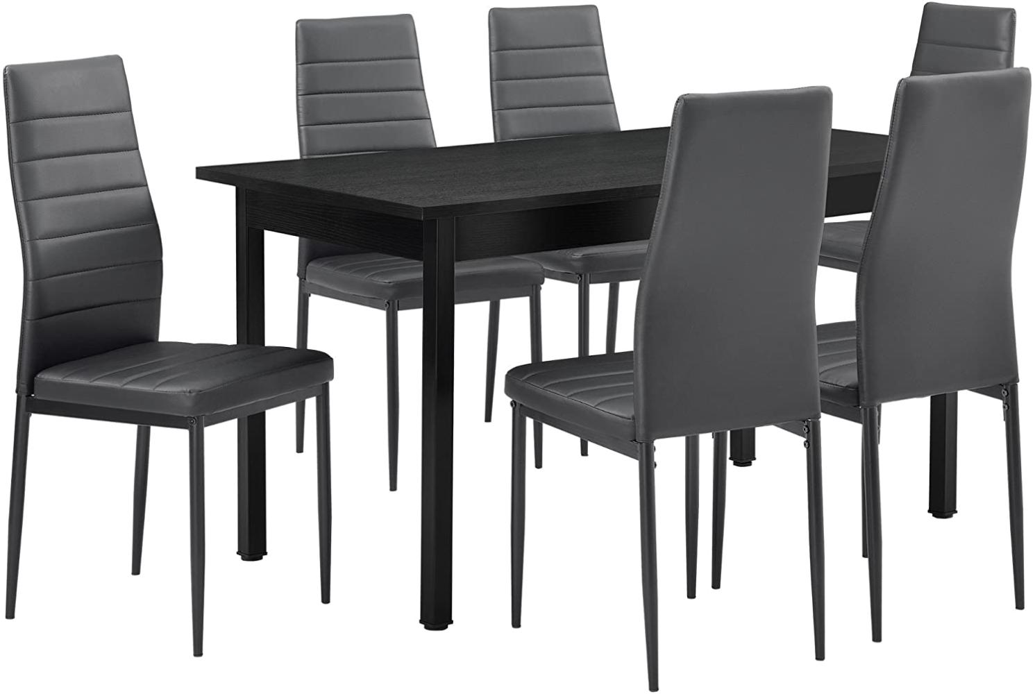 Esstisch mit 6 Stühlen schwarz/grau 140x60 Bild 1