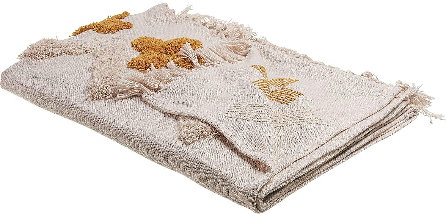 Decke Baumwolle beige senfgelb 130 x 180 cm abstraktes Muster ADONI Bild 1