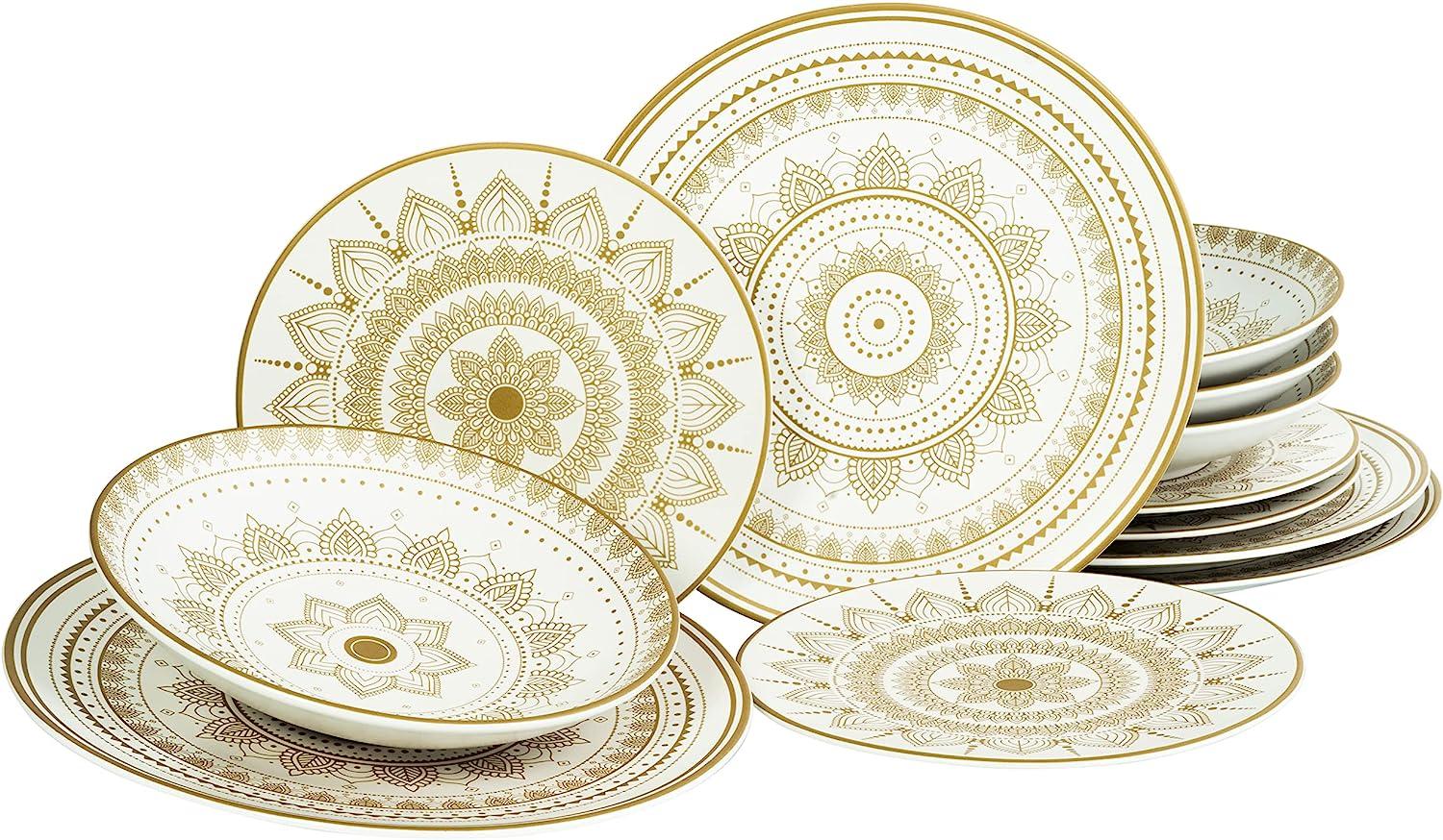 CreaTable 23607 Tafelservice Mandala für 6 Personen, Steinzeug, weiß (1 Set, 12-teilig) Bild 1