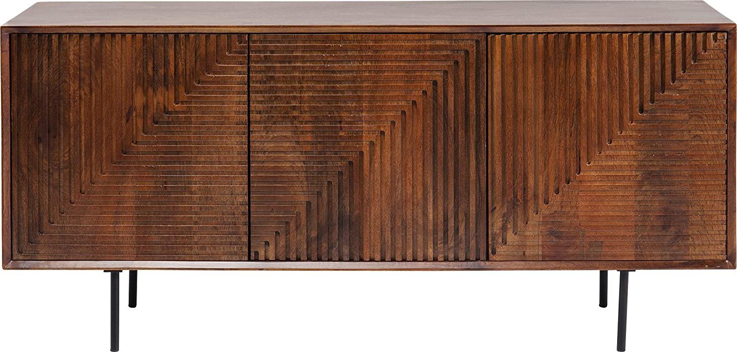 Kare Design Sideboard Grooves, edles Echtholz Sideboard in Braun mit eingekerbten Ornamenten an der Front, breite Kommode mit 3 Schüben, 2 große Fachböden (H/B/T) 79x164x40cm Bild 1