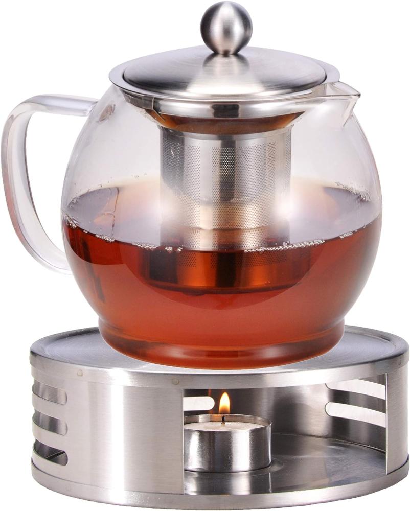 Bambelaa! Teekanne mit Stövchen Siebeinsatz Glas Set Tee Glaskanne Teebereiter Kaffeekanne Teesieb Kanne Teewärmer ca. 1,2 Liter Bild 1