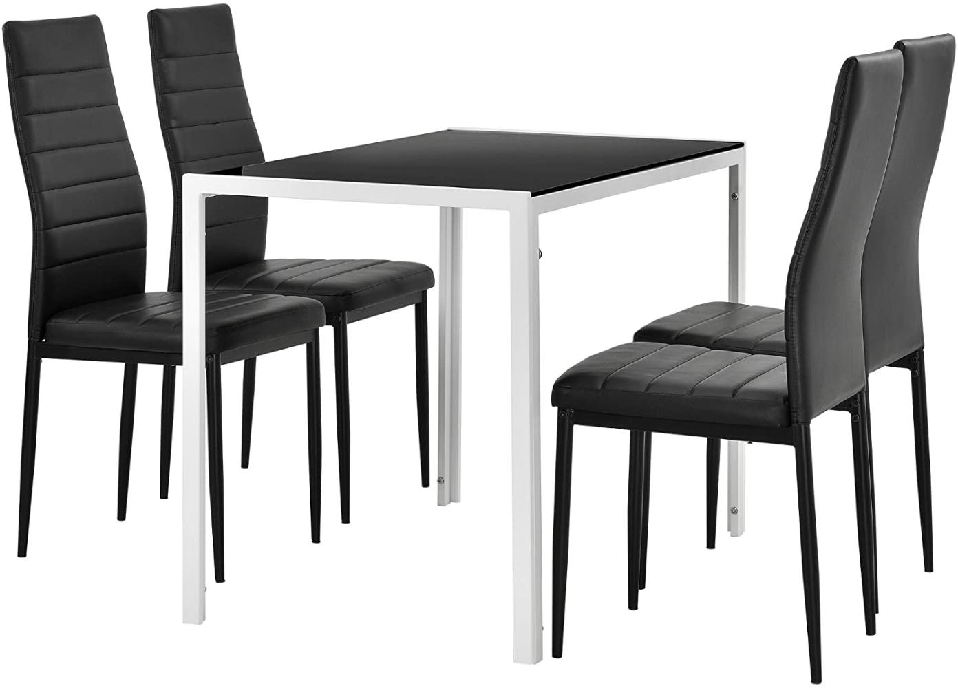 [en.casa] 'Bergen' Esstisch mit 4 Stühlen, Tischplatte Glas Schwarz/Weiß, 105x60x75 cm Bild 1