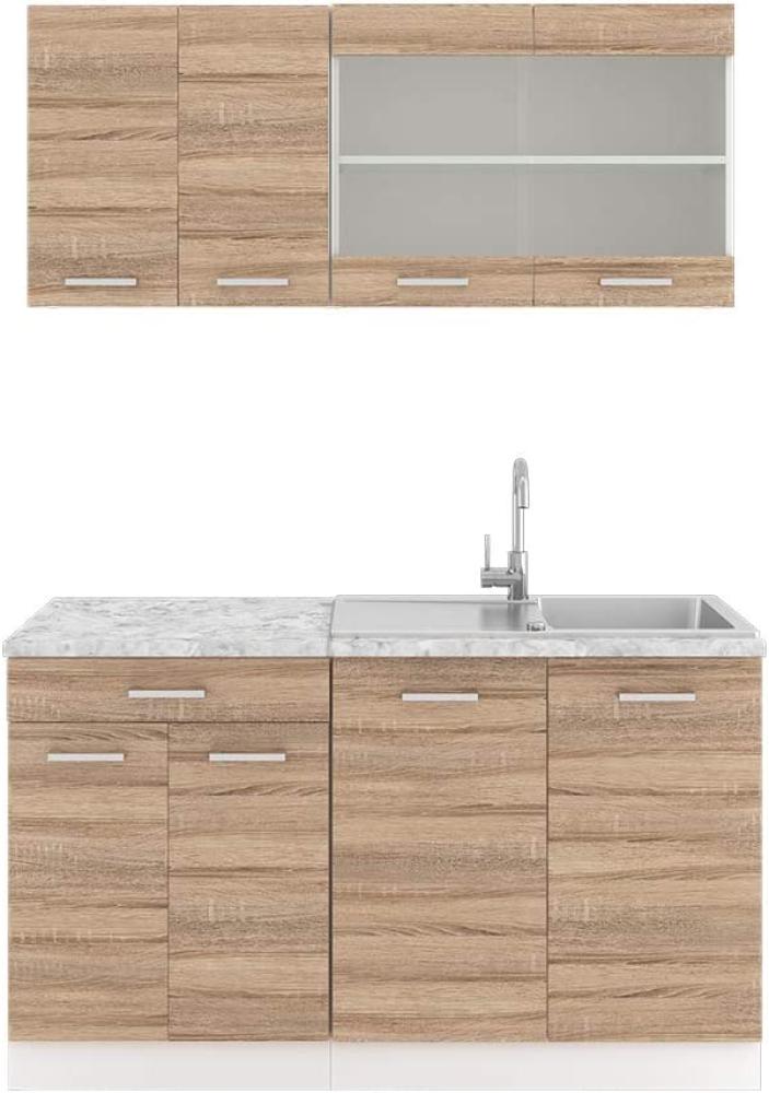 Vicco Küchenzeile Küchenblock Einbauküche R-Line Single 140cm (Sonoma Eiche/Weiß, Mit Arbeitsplatten) Bild 1