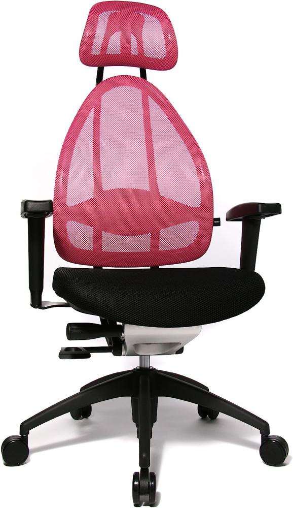 Topstar Open Art 2010 ergonomischer Bürostuhl, Schreibtischstuhl, inkl. höhenverstellbare Armlehnen, Rückenlehne und Kopfstütze, Stoff schwarz / pink Bild 1