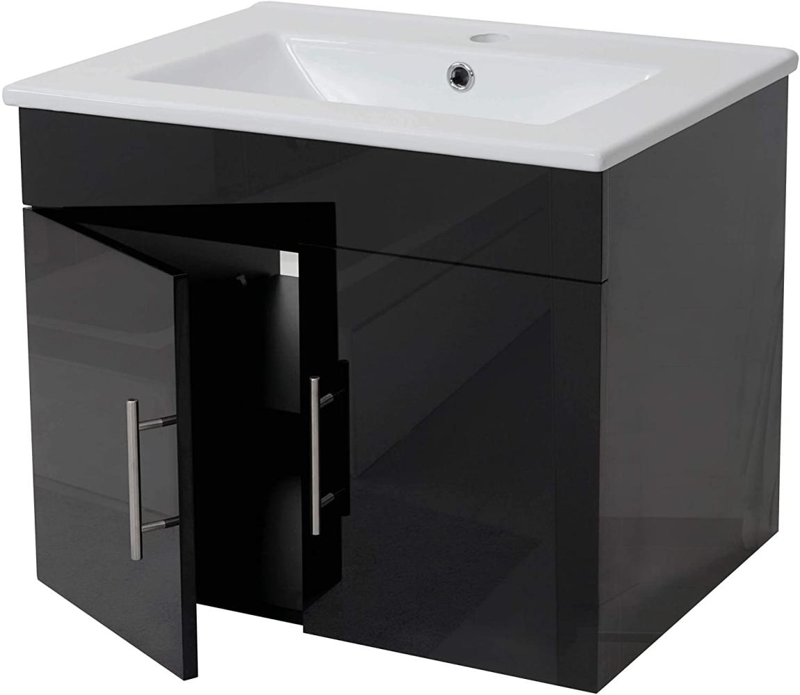 Waschbecken + Unterschrank HWC-D16, Waschbecken Waschtisch, MVG-zertifiziert, hochglanz 60cm ~ schwarz Bild 1