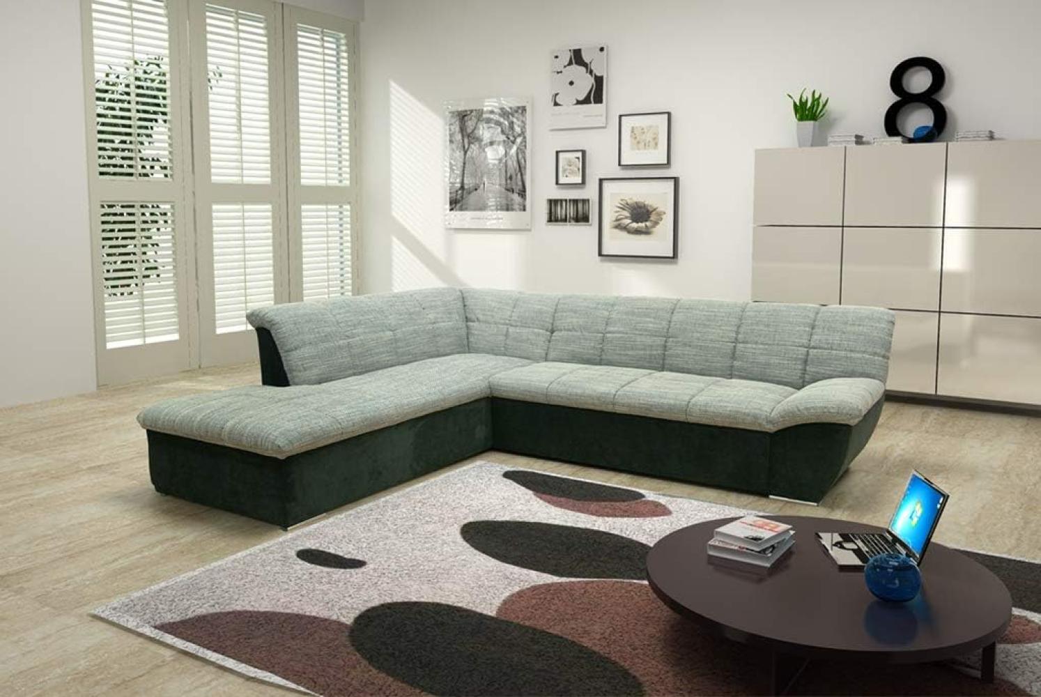 DOMO Collection Splash Ecksofa / L-Form / Größe: 271 cm x 232 cm x 76 cm (BxTxH) / Grobgewebe in weiss-grau & elegante Mircofaser in schwarz / moderne Eckcouch mit breiten Armlehnen Bild 1