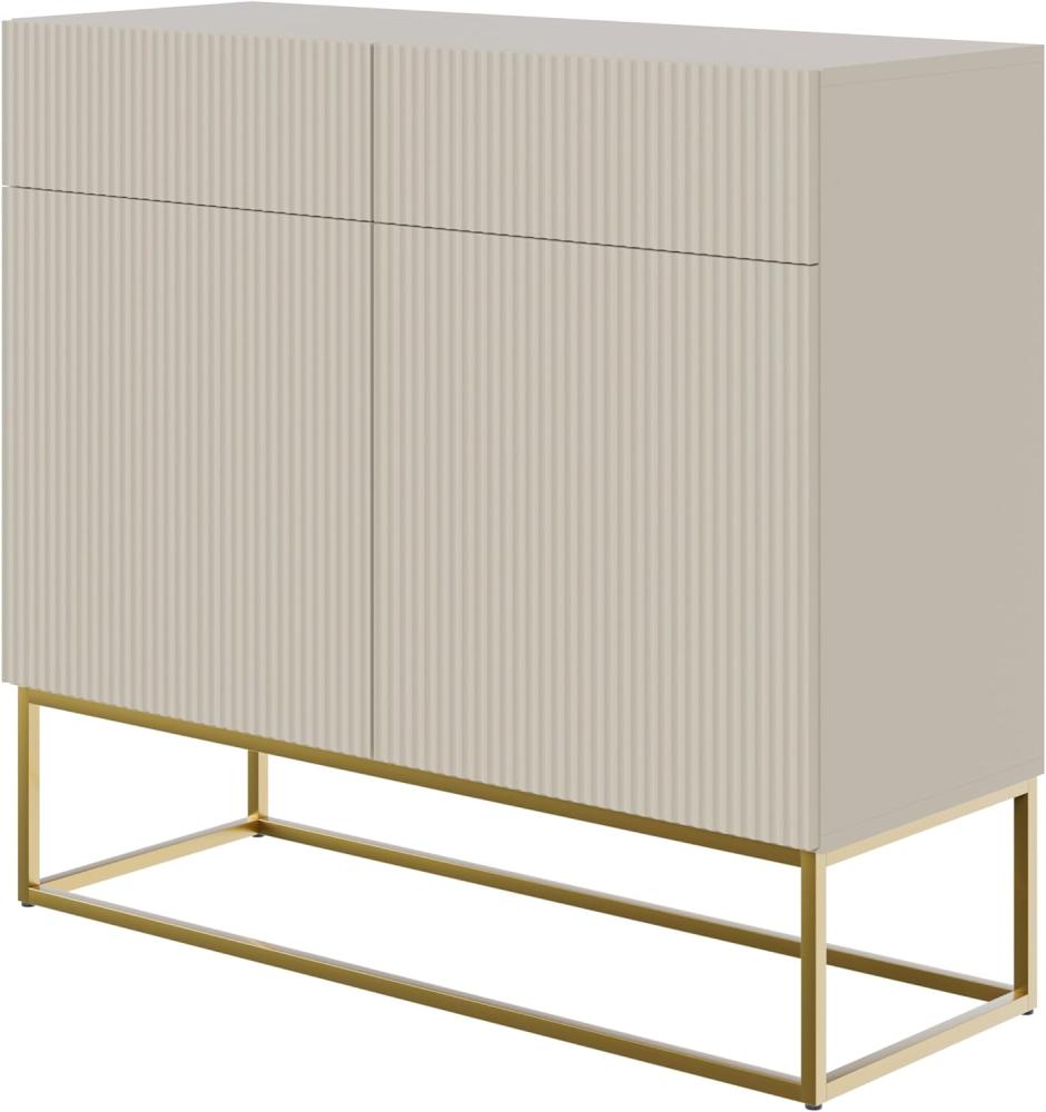 Selsey Veldio - Sideboard 2-türig mit 2 Schubladen, Graubeige Taupe mit goldenem Metallgestell, 100 cm breit Bild 1