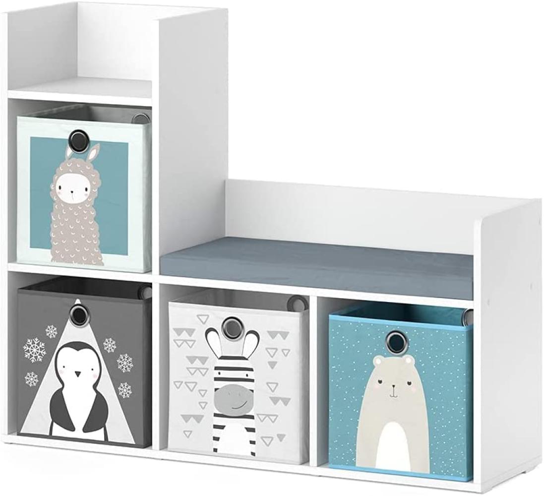 Vicco 'LUIGI' Kinderregal, weiß, mit Sitzbank, Ablage und 4 Fächern für Faltboxen, inkl. 4 Faltboxen Bild 1