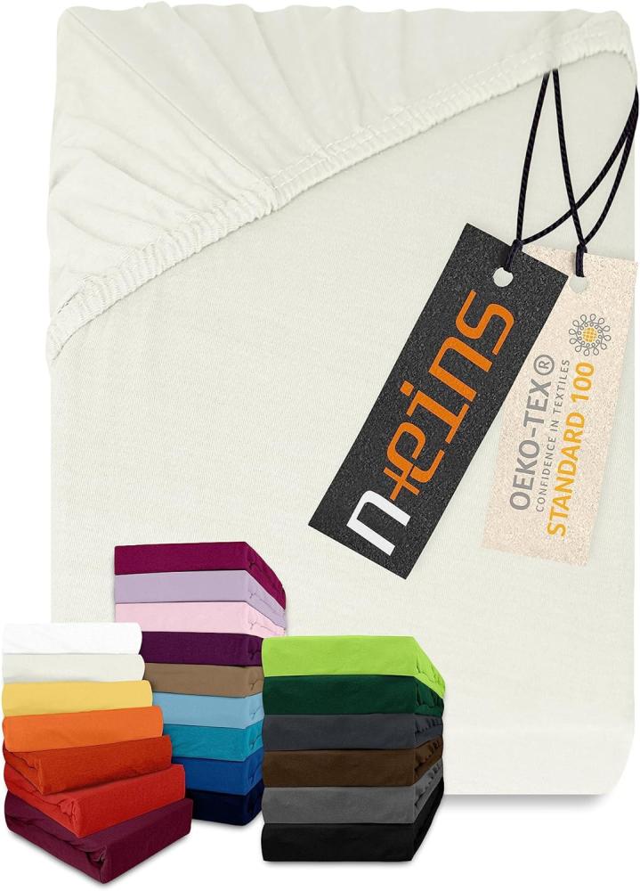 npluseins klassisches Jersey Spannbetttuch - vielen Farben + Größen - 100% Baumwolle 159. 192, 180-200 x 200 cm, naturweiß Bild 1