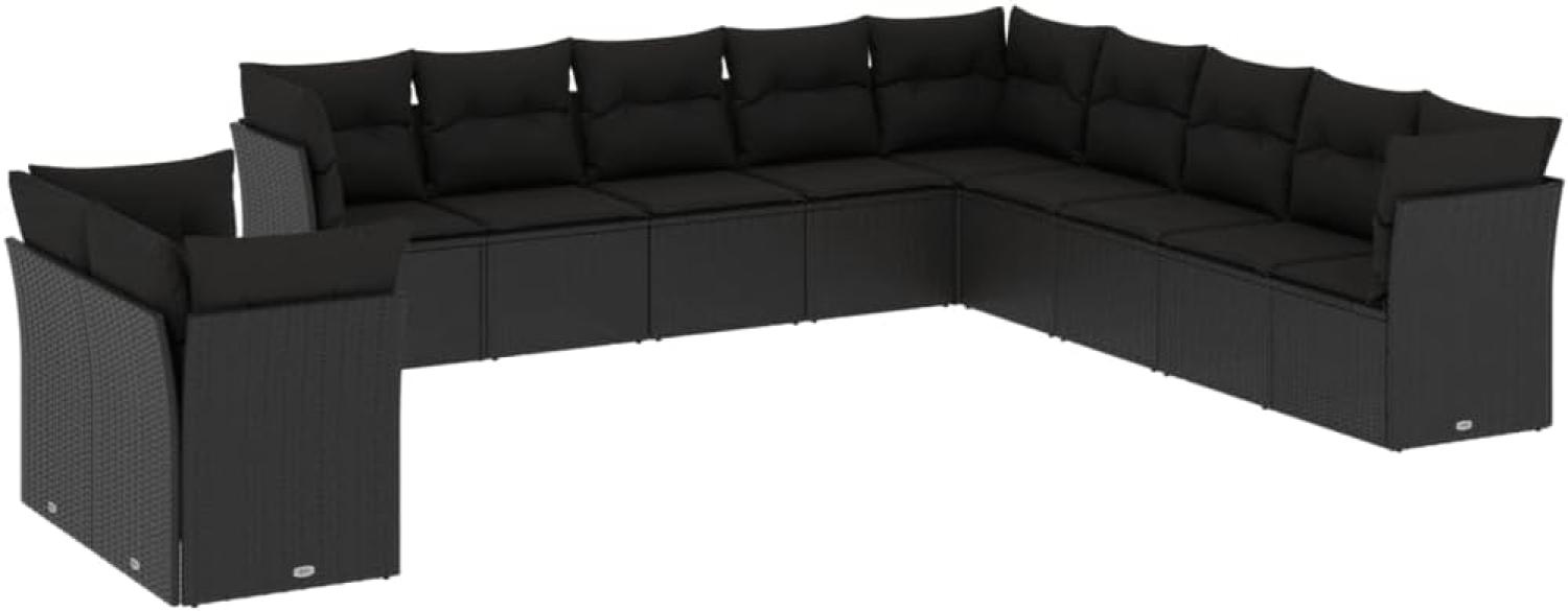 vidaXL 11-tlg. Garten-Sofagarnitur mit Kissen Schwarz Poly Rattan Bild 1