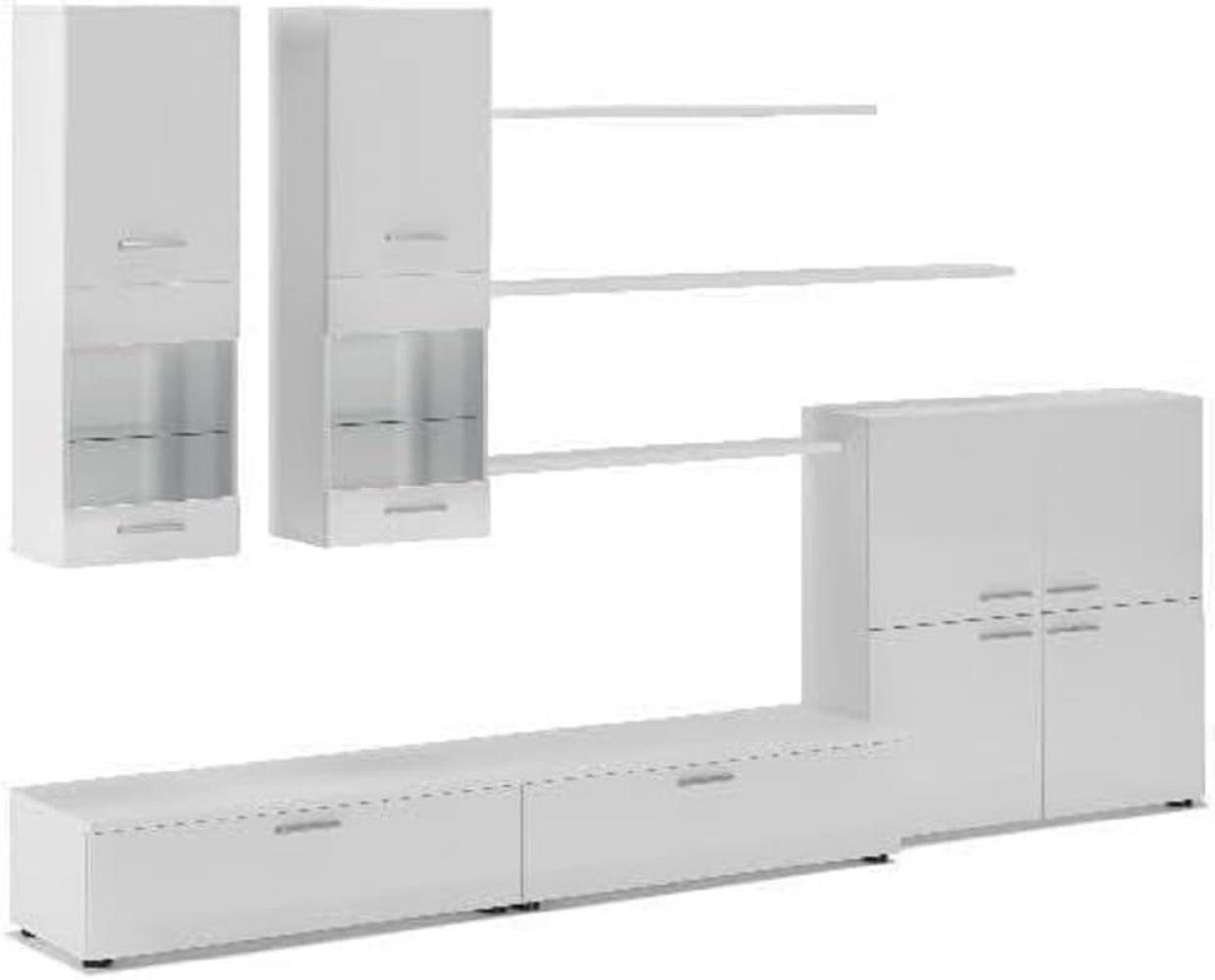 Skraut Home – Wohnzimmermöbel – 189 x 300 x 42 cm – LED-Beleuchtungssystem – Beta-Modell – große Speicherkapazität – moderner Stil – weißes Finish Bild 1