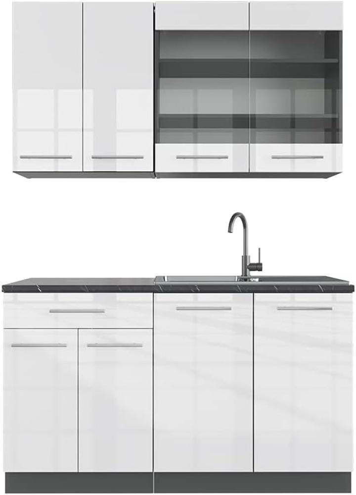 Vicco Küchenzeile Single Einbauküche 140 cm Küchen Hochglanz Fame-Line (Weiß Hochglanz) Bild 1