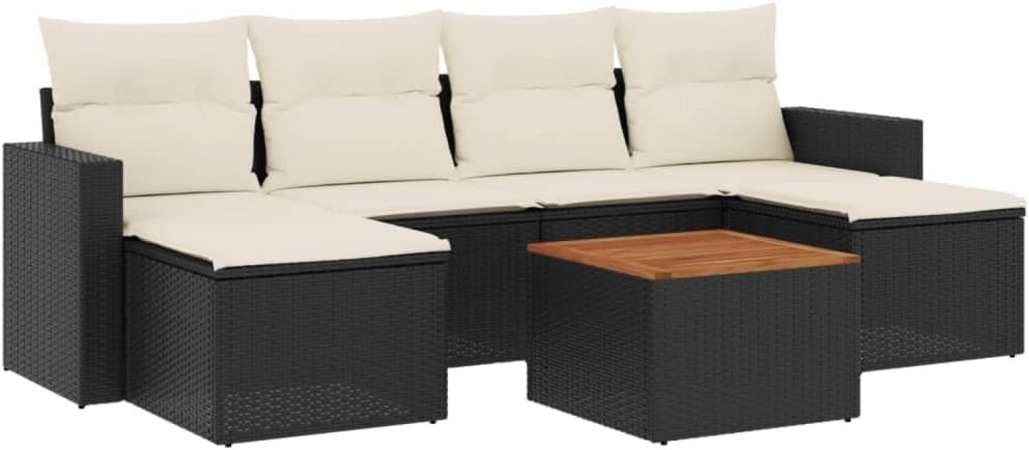 vidaXL 7-tlg. Garten-Sofagarnitur mit Kissen Schwarz Poly Rattan Bild 1