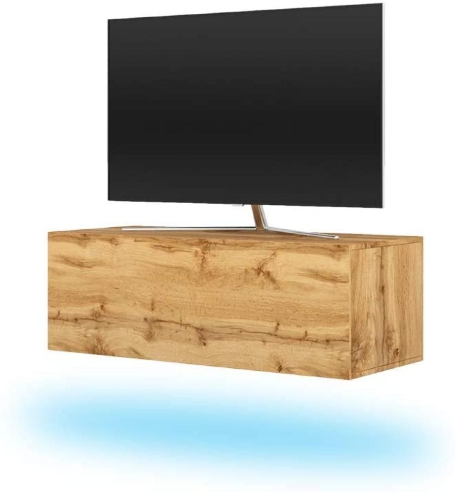 Selsey Skylara – TV-Lowboard hängend in Holzoptik Wotan Eiche mit LED-Beleuchtung in Blau, 100 cm Bild 1